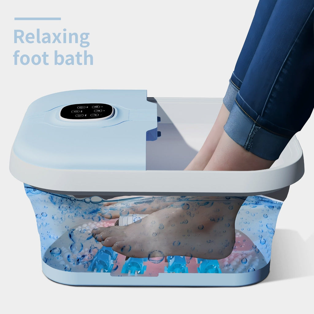 Electric Collapsible Foot Spa With Heat, Foot Massager With 16 Massage Rollers & Bubble, Foot Bath Massager For Home Use,Remote Control
